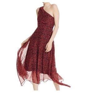 SAU LEE Priscilla One Shoulder Midi Dress Size 0 Red Black NEW Chiffon Floral